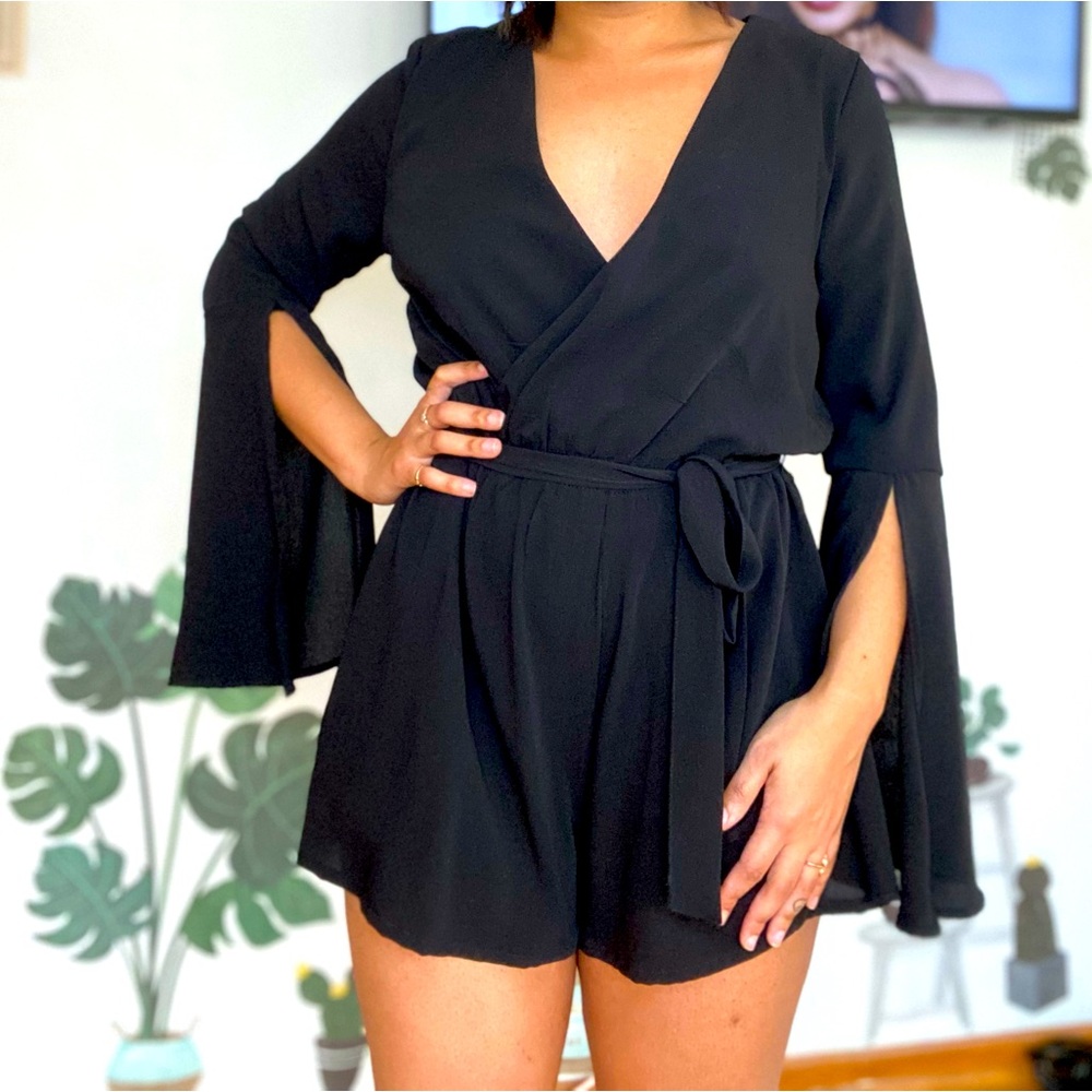 Bell sleeve black romper